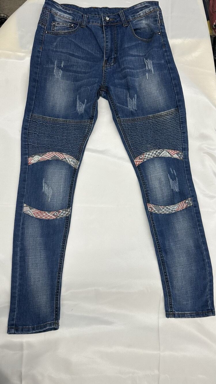 Moto Biker Skinny Jeans Distressed Patchwork Stretch Slim Fit 32 Y2K Streetwear.